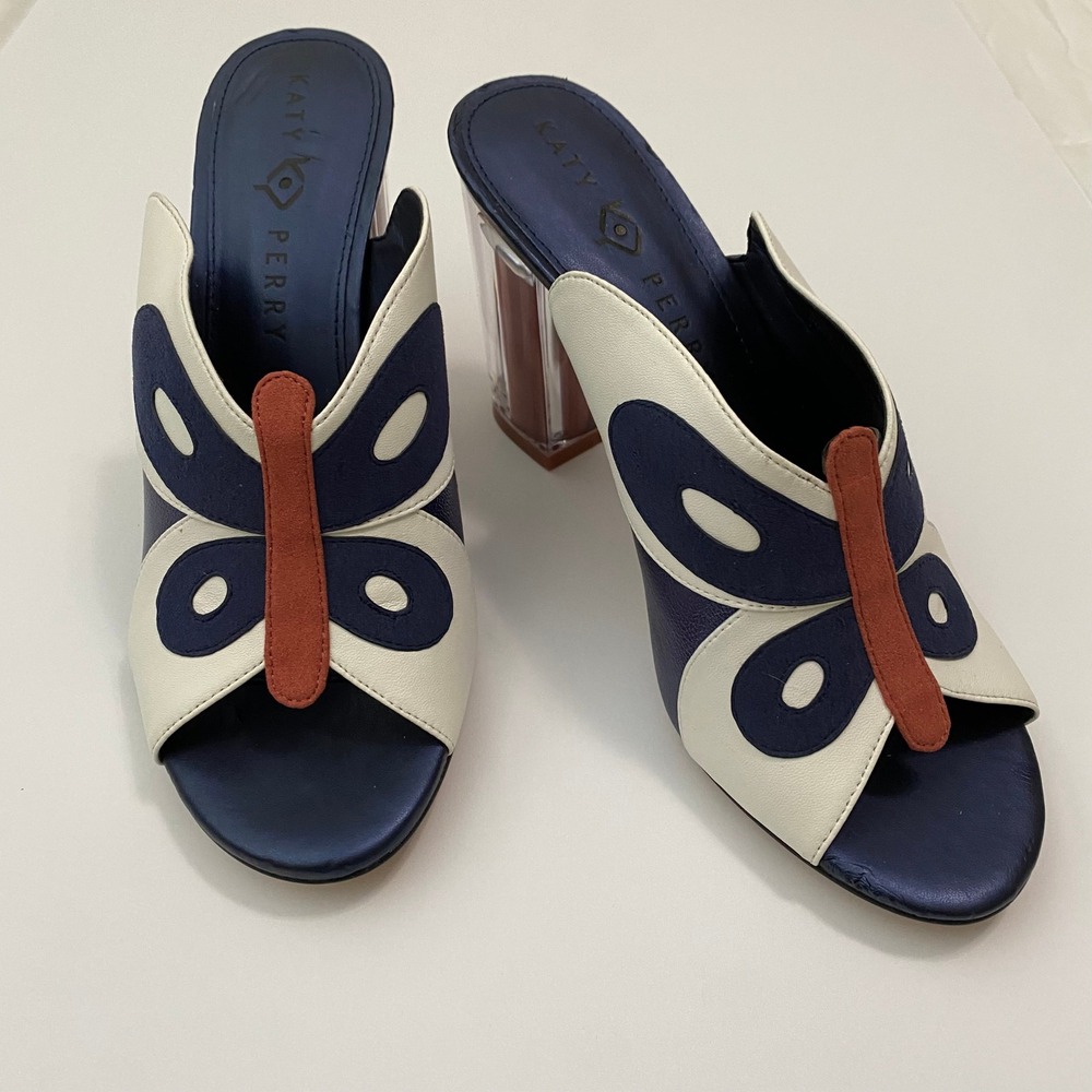Pop Art Katy Perry The Butterfly Mule Womens 9.5 Navy White Orange Clear Sandals - Picture 2 of 6